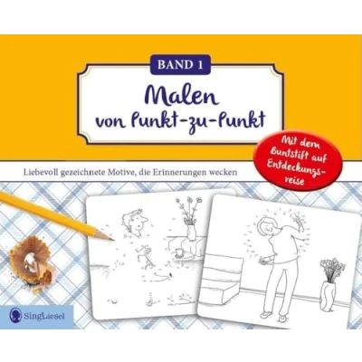 Abbildung von Demenz Beschäftigung Malen von Punkt zu Punkt. Beliebte Motive aus dem Alltag. Der Malblock für Senioren. Aktives Gedächtnistraining bei Demenz.