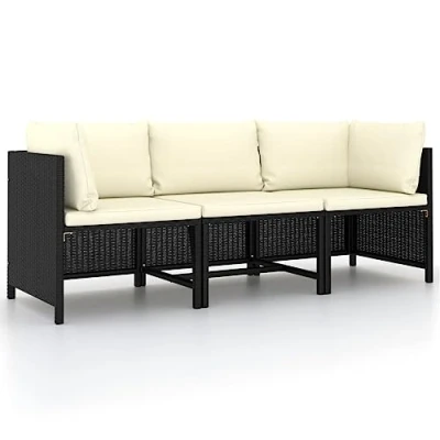 Abbildung von vidaXL Gartensofa 3 Sitzer mit Auflagen Lounge Sofa Couch Sitzgruppe Ecksofa Mittelsofa Sitzgarnitur Gartenset Schwarz Poly Rattan