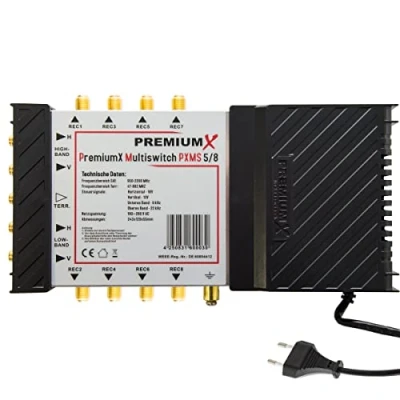 Abbildung von PremiumX Verteiler PXMS 5/8 Multischalter mit Netzteil Multiswitch 1 SAT für 8 Teilnehmer