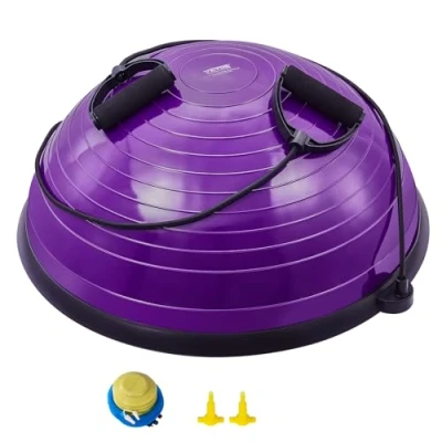 Abbildung von VEVOR Halb Gymnastikball Trainer, 23 Zoll Balance Ball 660 lbs Stabilitätsball, Yoga mit Widerstandsbändern und Fußpumpe, Kraft Fitnessball für das Heim Fitnessstudio, Ganzkörpertraining