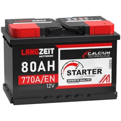 Abbildung von LANGZEIT Autobatterie 80Ah 12V 770A/EN Starterbatterie +30% mehr Leistung ersetzt Batterie 74Ah 72Ah 75Ah 77Ah 85Ah