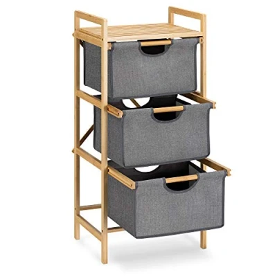 Abbildung von Navaris Badregal aus Bambus mit Körben 96x44x33cm 3 Fächer, 1 tlg.