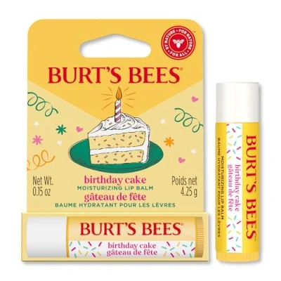 Abbildung von Burt&#039;s Bees Lippenbalsam mit dem Aroma von Geburtstagskuchen, feuchtigkeitsspendende Lippenpflege Bienenwachs &amp; Vitamin E, 100% natürlichen Ursprungs, 4,25 g
