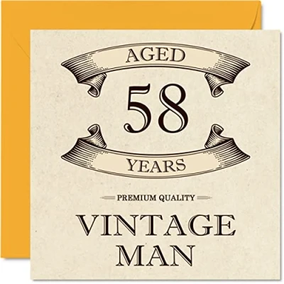 Abbildung von Geburtstagskarte zum 58. Geburtstag im Vintage Stil für Männer Alter von 58 Jahren lustige Kollegen Vater Ehemann Onkel Bruder 145 mm Grußkarten