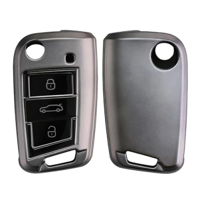 Abbildung von kwmobile Autoschlüssel Hülle kompatibel mit VW Golf 7 MK7 3 Tasten Schlüsselhülle Silikon Cover Schwarz matt