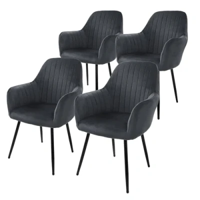 Abbildung von ML DESIGN Stuhl Esszimmerstuhl mit Rücken und Armlehnen Samt/Kunstleder Bezug (4 St), Ergonomische Grau Küchenstuhl Wohzimmerstuhl Polsterstuhl