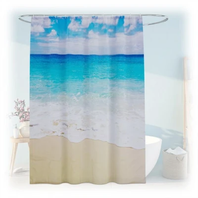 Abbildung von Relaxdays Duschvorhang Sandstrand, Bad Vorhang 180x200, Anti Schimmel, waschbar, 12 Ringe, Badewannenvorhang, Mehrfarbig, Strand