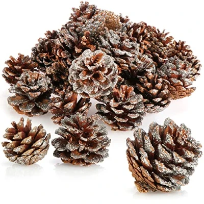 Abbildung von COM FOUR® 30x Tannenzapfen mit silberfarbenem Glitter Pinienzapfen als Weihnachtsdekoration Zapfen Deko Glitzer Streudeko Bastel Set Weihnachtsschmuck (30 Stück silberfarben)