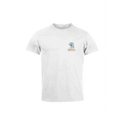 Abbildung von Neverless BACK Schrift EAT Pasta Brustlogo Retro Fashion Streetstyle Tshirt print, Herren, Größe: XS, Weiß