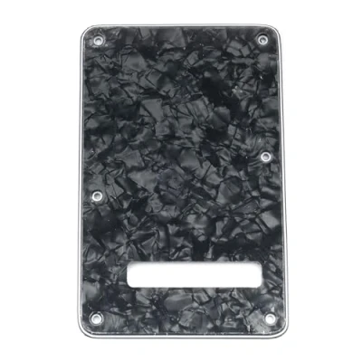 Abbildung von Musiclily 6 Löcher Strat Tremoloabdeckung Back Plate für Fender USA/Mexican Standard Stratocaster Modern Style E Gitarre,4 lagig Black Pearl