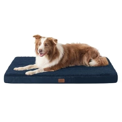 Abbildung von BEDSURE orthopädisches Hundebett Grosse Hunde 112x81x7.6cm Hundekissen flauschig Hundematte waschbar Hundematratze in Navyblau für große