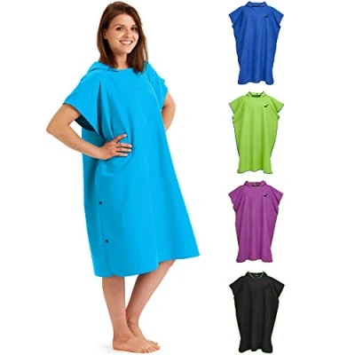 Abbildung von Fit Flip Strandponcho für Surfer Poncho Handtuch schnelltrocknend aus Mikrofaser Umkleidehilfe Strand Surfponchos Ultraleicht Badeponcho Erwachsene (Größe M, Cyanblau)