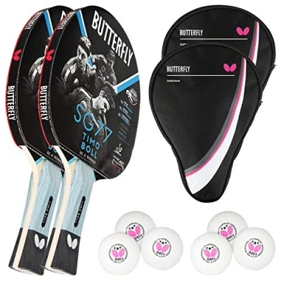 Abbildung von Butterfly 2x Timo Boll SG77 Tischtennisschläger + Hülle 6x TT Bälle