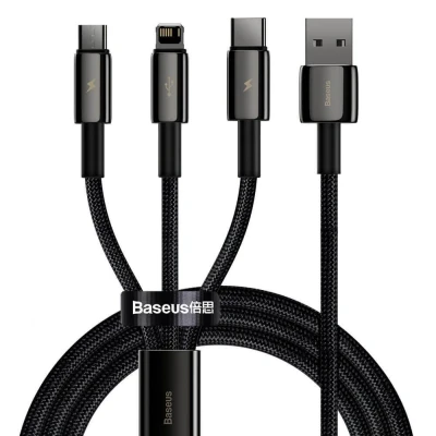 Abbildung von Baseus Tungsten Gold 3 in 1, 1,5 m, USB A, C/Micro A/Lightning, 2.0, 480 Mbit/s, Schwarz