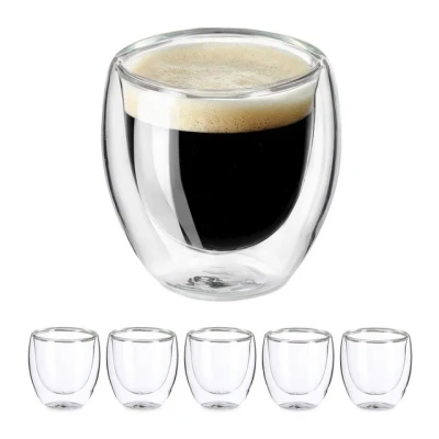 Abbildung von Relaxdays Espresso Gläser, 6er Set, doppelwandig, 100 ml, Borosilikatglas, Schwebeeffekt, Espressotassen, transparent