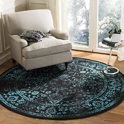 Abbildung von Safavieh Distressed Teppich für Wohnzimmer, Esszimmer, Schlafzimmer Adirondack Collection, Kurzer Flor, Schwarz und Blaugrün, 180 x cm