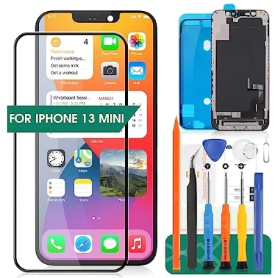 Abbildung von SRJTEK Ersatzbildschirm für iPhone 13 Mini LCD Display Touchscreen A2628 Digitizer Montage Reparatur Set (schwarz), 6.1
