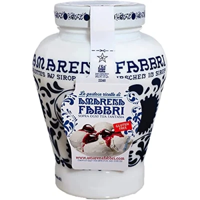 Abbildung von Fabbri Amarena Sciroppo Schwarze Wildkirschen Kirsche Fruchtsirup 600 g Topf