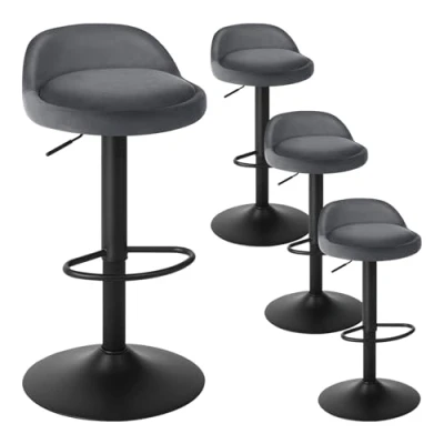 Abbildung von EUGAD Barhocker 4er Set 360 Drehstuhl Barstuhl mit Rückenlehne Fußstütze 120kg belastbar höhenverstellbar (61 82cm) Samt Metall Dunkelgrau 0823BY 4