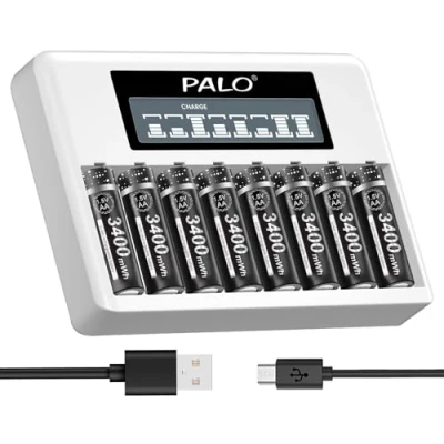 Abbildung von Akku Batterien AA Mit ladegerät 8 Stück 3400mWh Akkus Aufladbare 1.5V Slot LCD Individual Schnellladegeräte Für AAA Li Ion Wiederaufladbare Typ C und Micro USB Eingang