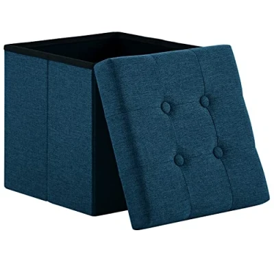 Abbildung von Zedelmaier Sitzhocker mit Stauraum, Fußbank Truhen Aufbewahrungsbox faltbar belastbar bis 300 kg, Leinen, 38 x cm (Marineblau)