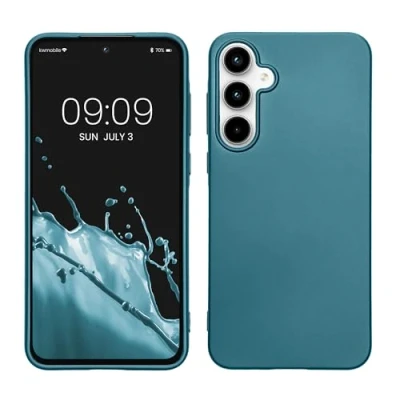 Abbildung von kwmobile Case kompatibel mit Samsung Galaxy A55 5G Hülle Schutzhülle aus Silikon metallisch schimmernd Handyhülle Metallic Karibikblau