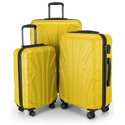 Abbildung von suitline 3er Koffer Set Trolley Rollkoffer Hartschalen Reisekoffer, TSA, (55 cm, 66 76 cm), 100% ABS, Matt, Gelb