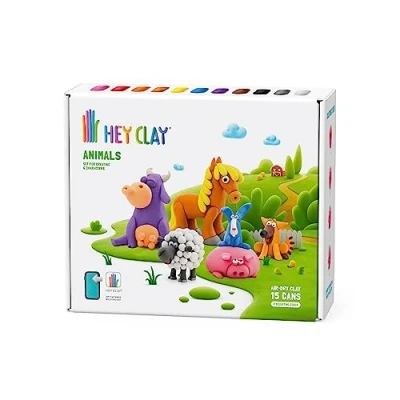 Abbildung von Hey Clay Animals Set Bunte Modellier Kinder lufttrockenes Ton 15 Dosen und Modellierwerkzeuge mit lustiger interaktiver Anleitung