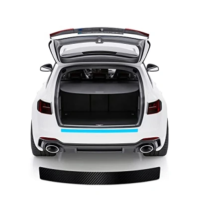 Abbildung von Blackshell® Basic Ladekantenschutz Folie kompatibel mit VW ID.7 Bj. ab 2023 Carbon Matt passgenauer Stoßstangenschutz inkl. Profi Rakel für