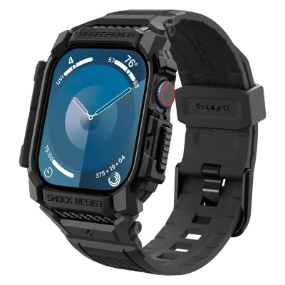 Abbildung von Spigen Rugged Armor Pro Hülle mit Armband Kompatibel Apple Watch 10 46mm (2024) Schwarz