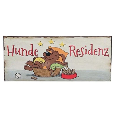 Abbildung von linoows Blechschild, Hunderesidenz, lümmelnder Hund, lustiges Tier Wandschild 13x31 cm