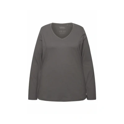 Abbildung von Ulla Popken Vausschnitt Langarmshirt, Damen, Größe: 62/64, Graphite gray