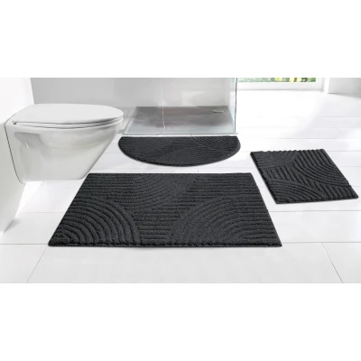 Abbildung von Badematte Ognon Home affaire, Höhe 15 mm, rutschhemmend beschichtet, fußbodenheizungsgeeignet, schnell trocknend, strapazierfähig, Polyester, rechteckig, Badteppich, Scandi, Uni Farben, Hoch Tief Effekt, modernes Muster