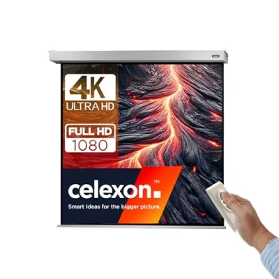 Abbildung von 110&quot; Zoll Motor Leinwand celexon Professional Plus 1:1 200x200 cm 4K Full HD 3D elektrisch, mit Fernbedienung; für Büro &amp; Heimkino Projektionen Ihrem Beamer zur Decken / Wand Montage