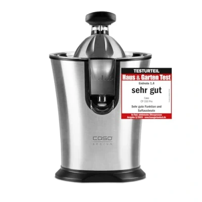 Abbildung von Caso Juicer CP 330 Pro, Testurteil: Sehr Gut, elektrische Zitruspresse mit Universal Edelstahlkegel, 160 Watt, BPA Frei, Einzelteile spülmaschinengeeignet, Edelstahl, Schwarz
