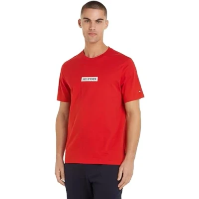 Abbildung von Tommy Hilfiger Herren T Shirt Kurzarm Rundhalsausschnitt, Rot (Primary Red), L