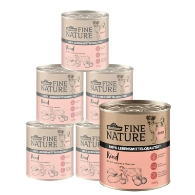 Abbildung von Dehner Fine Nature Hundefutter, Nassfutter in Lebensmittelqualität, für ausgewachsene Hunde, Rind, 6 x 800 g Dose (4.8 kg)