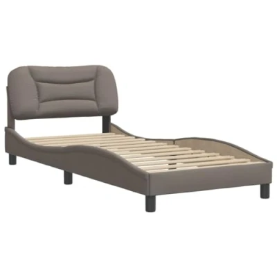 Abbildung von vidaXL Bettgestell, Bett mit Kopfteil, Bettrahmen Sperrholzlatten, Polsterbett Einzelbett für Schlafzimmer, Stoff Taupe 90x200cm