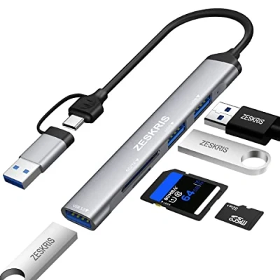 Abbildung von USB C Hub, 5 Anschlüsse, ZESKRIS ultradünner Datentyp mit 1 3.0, 2 2.0, TF/SD/MicroSD Kartenleser, tragbarer Splitter für MacBook Pro/Air, Laptop, PS5/PS4 und andere Typ Geräte