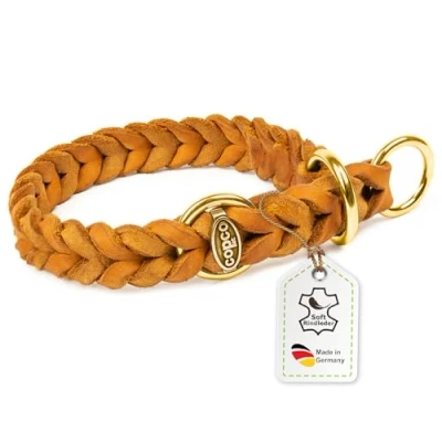 Abbildung von CopcoPet Hundehalsband Würger 4045 cm x 20mm Cognac Geflochtenes Halsband mit Zugstopp &amp; Messing Ring Aus robustem Fettleder Für mittelgroße Hunde Weiches Lederhalsband fürs Training