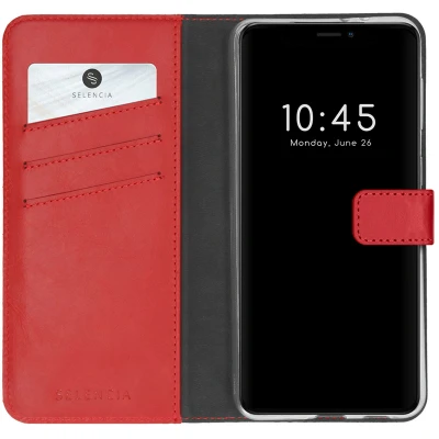 Abbildung von Apple iPhone 13 Mini Hülle Echtleder Selencia Klapphülle Handyhülle Rot