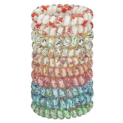 Abbildung von JessLab Spirale Haargummis, 10 Stück Sortierte, Spurlose Spiral Niedliche Plastikspirale als Pferdeschwanzhalter, Schadensfreies Haar Accessoire für Frauen und Mädchen, Blumen