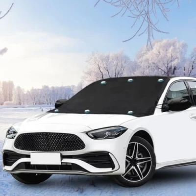 Abbildung von Uoimky Frontscheibenabdeckung, Magnet Auto Scheibenabdeckung mit Rückspiegelabdeckung Faltbare Winter Windschutzscheibe Abdeckung Frontscheibe Eisschutzfolie gegen Schnee, Frost, EIS, UV, Staub