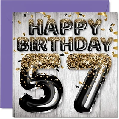 Abbildung von Geburtstagskarte zum 57. Geburtstag für Männer schwarze und goldene Glitzerballons Happy Karten 57 Jahre alten Mann Papa Opa Onkel 145 mm fünfzig siebzig Grußkarten Geschenk