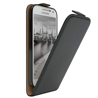 Abbildung von EAZY Case Hülle kompatibel mit Samsung Galaxy S4 Mini Flip Cover zum Aufklappen, Handyhülle aufklappbar, Schutzhülle, Flipcover, Flipcase, Flipstyle vertikal klappbar, Kunstleder, Schwarz