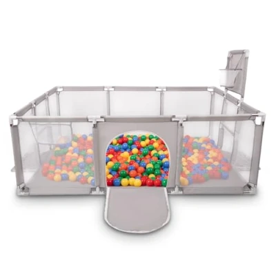 Abbildung von Selonis Laufstall Baby Großer Spielplatz Mit 100 Bälle Laufgitter Für Kinder, Grau:Gelb/Grün/Blau/Rot/Orange