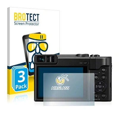 Abbildung von BROTECT Schutzglas für Panasonic Lumix DC TZ91 (3 Stück) Schutzfolie Panzer Folie Glas [Extrem Kratzfest 9H, Anti Fingerprint, Ultra Transparent]
