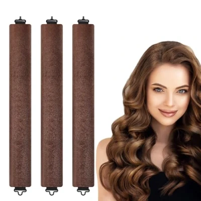 Abbildung von Farerkass 3 Stück Hitzefreie Lockenwickler, Lockenwickler über Nacht, Overnight Blowout Locken Ohne Hitze, Curls Band, DIY Heatless Band für Alle Haartypen(Braun)