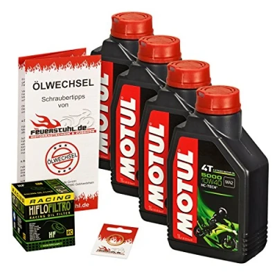 Abbildung von Motul 10W 40 Öl + HiFlo Ölfilter für Honda CBR 1000 RR Fireblade, 04 07, SC57 Ölwechselset inkl. Motoröl, Racing Filter, Dichtring