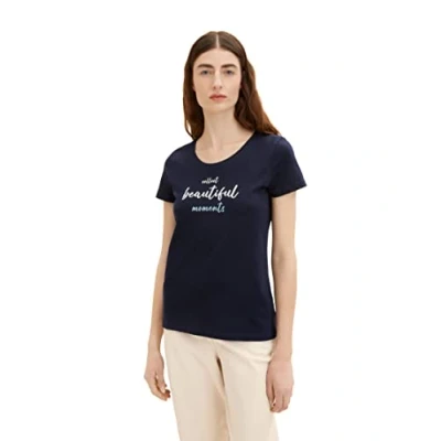 Abbildung von TOM TAILOR Damen 1036193 T Shirt mit Print, 10668 Sky Captain Blue, M